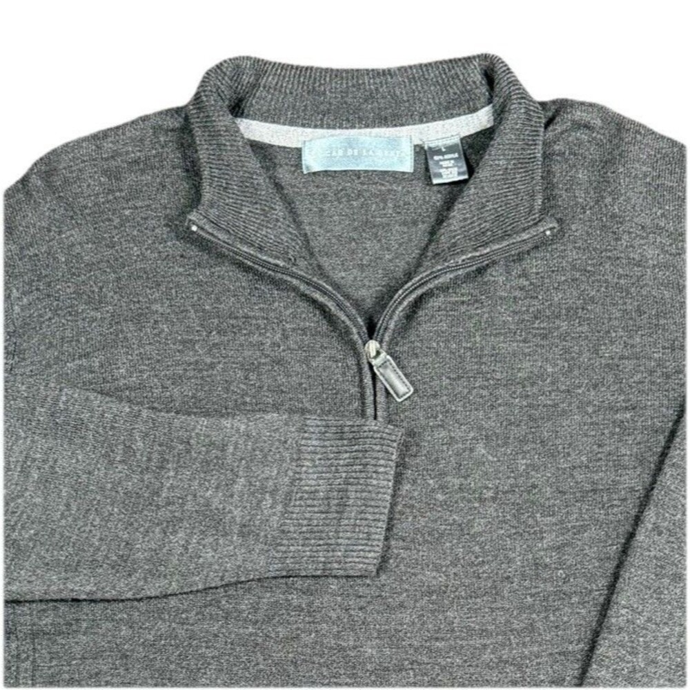 Oscar De La Renta Dark Gray Mock‎ Neck 1/4 Zip Pullover Knit Sweater Men’s L